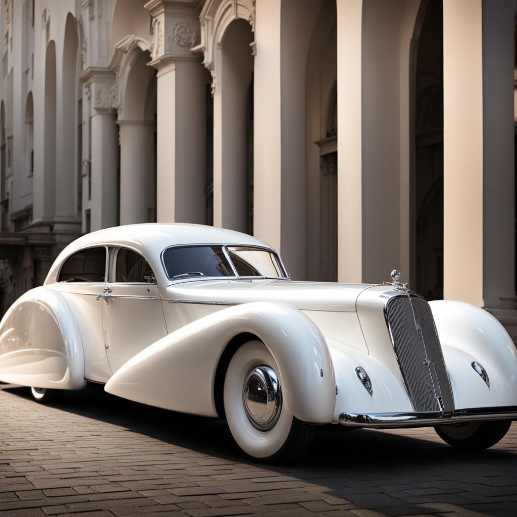 Futuristic White Landaulet Car in Colani Style