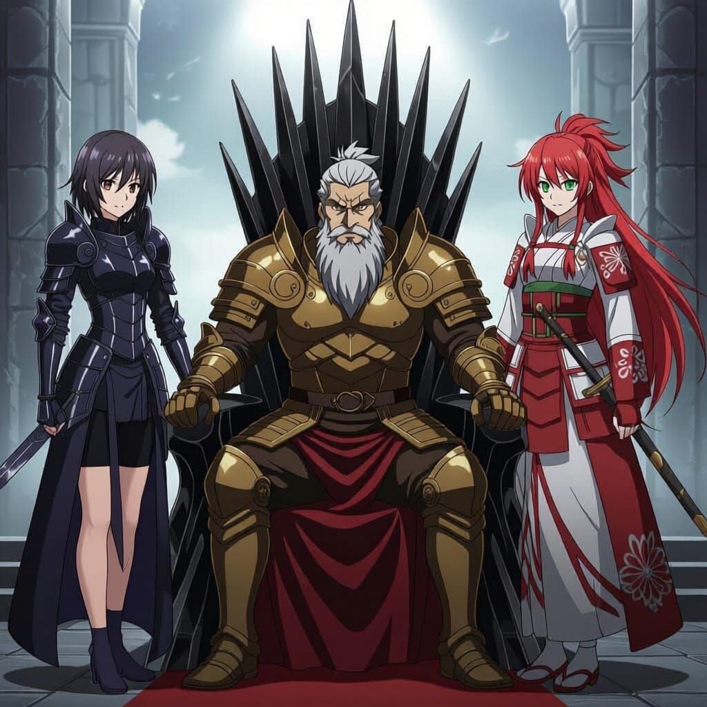 King on Obsidian Throne with Warrior Companions