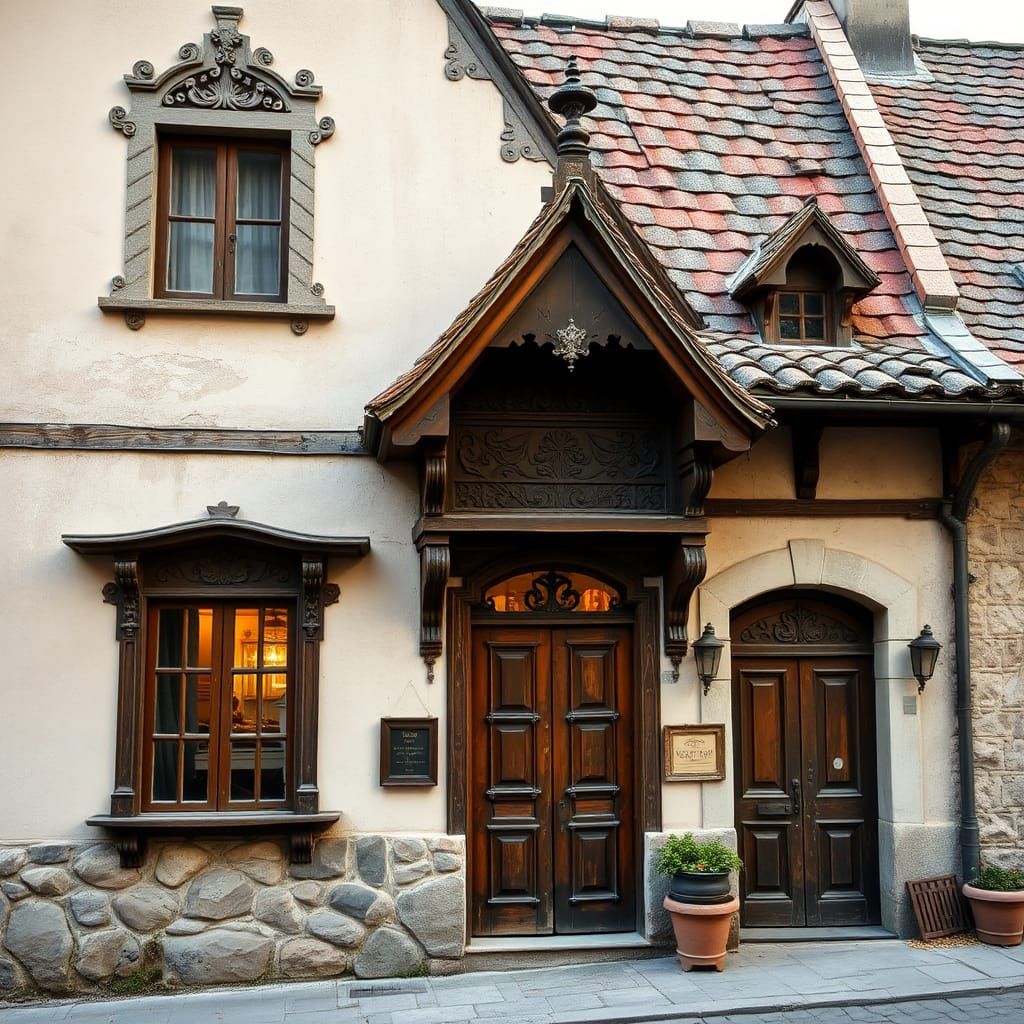 Charming Old-World Building Facade in Impressionist Style