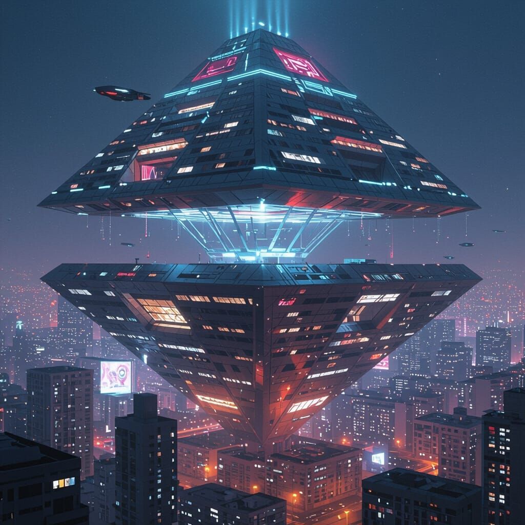 Futuristic Residential Complex with Neon Lights