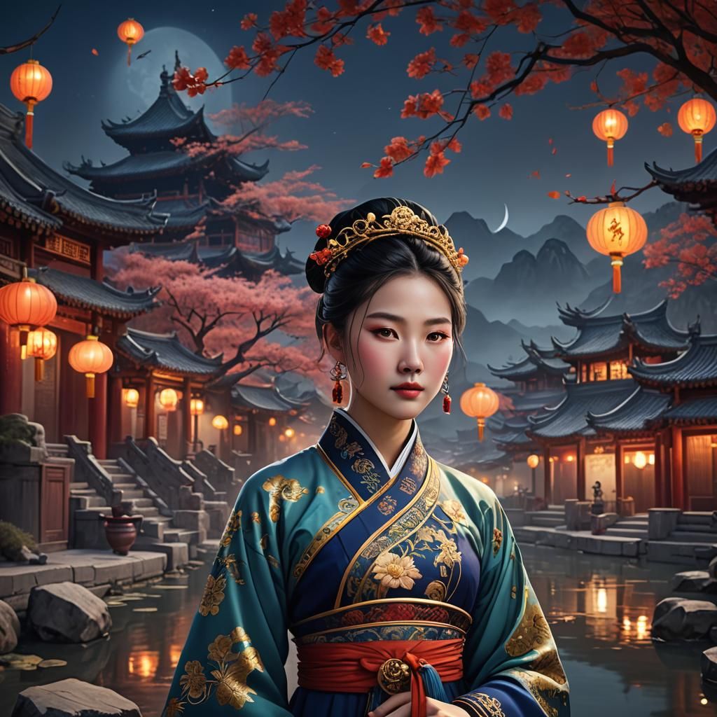Beautiful Chinese Woman in a Fantasy Landscape
