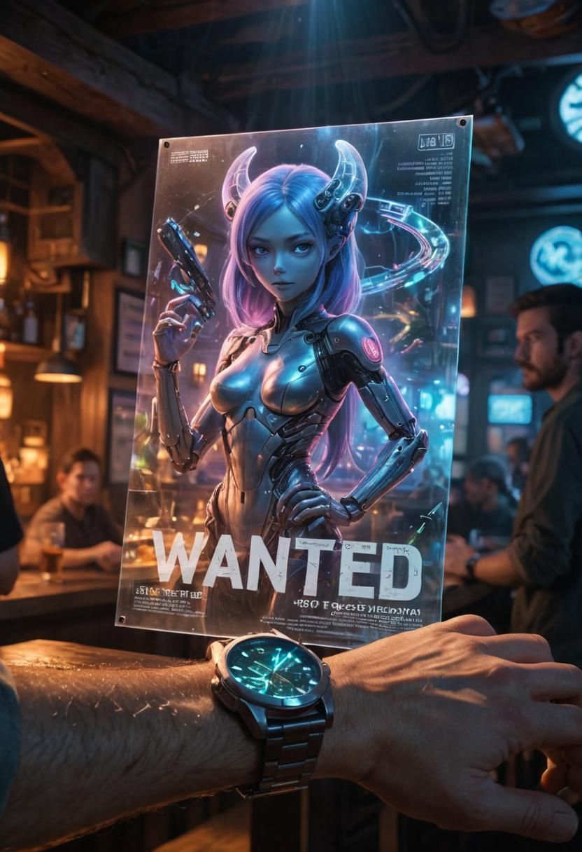 Holographic Anime Fox Cyborg 'Wanted' Poster