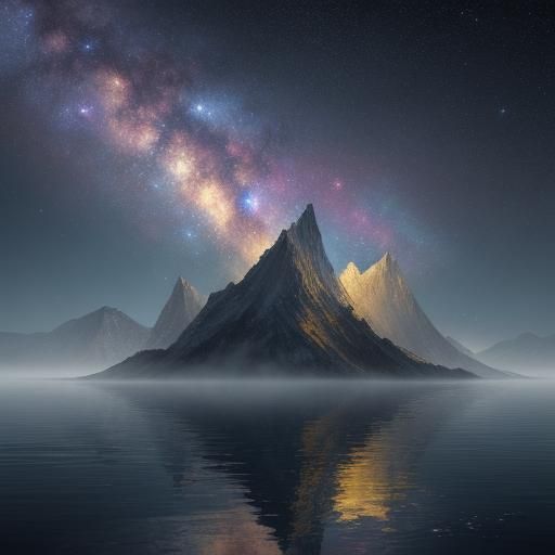 Galactic Swan on Serene Lake: Dark Fantasy Art