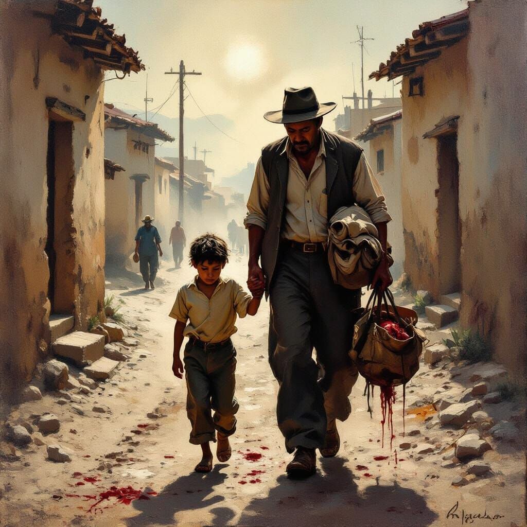 Father Carries Injured Son Through Mexican Village