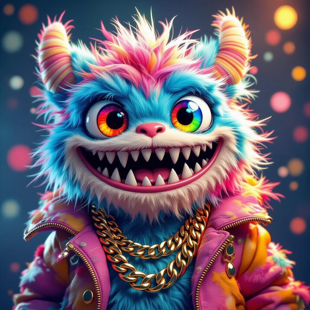 Colorful Fluffy Monster Portrait in Art Nouveau Style