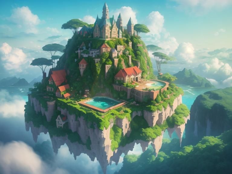 Whimsical Floating Island in Low-Poly Art Style