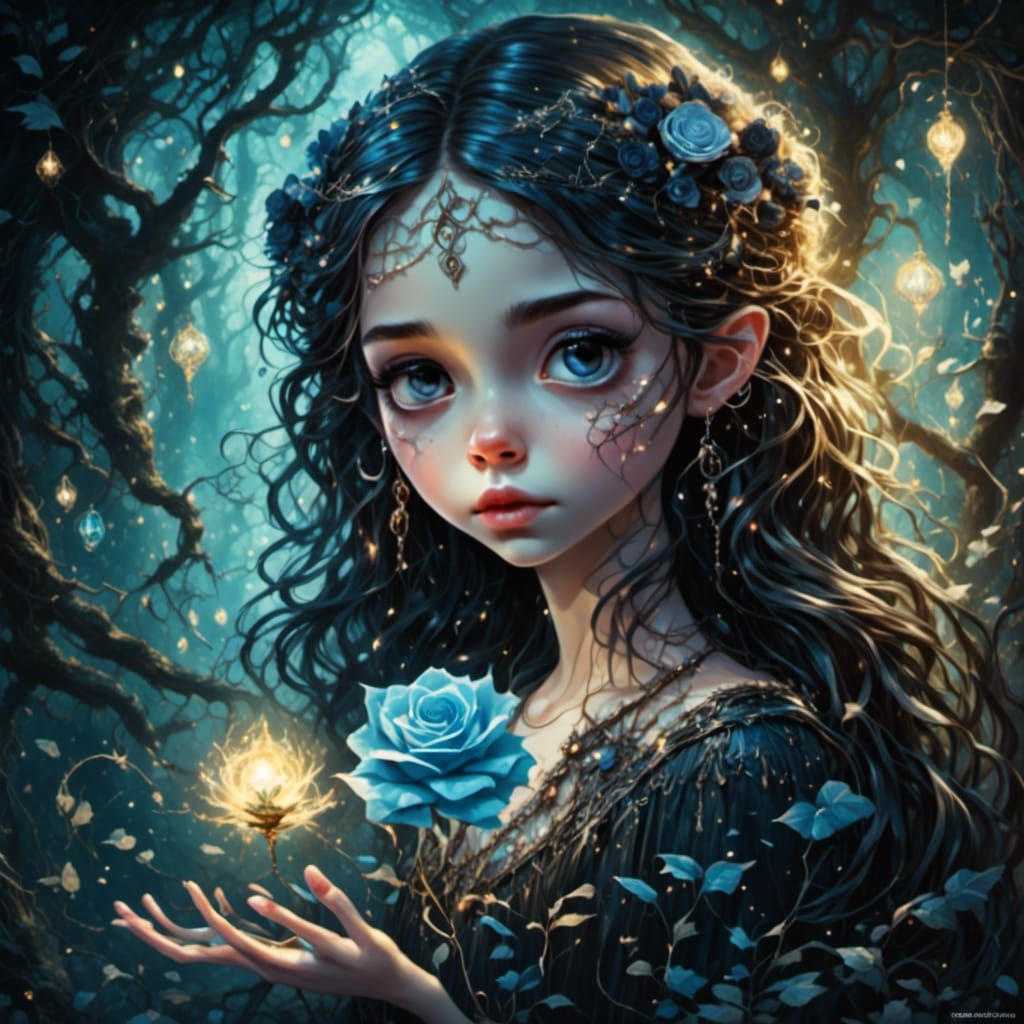 Dark Fairy with Black Roses, Digital Mixed Media