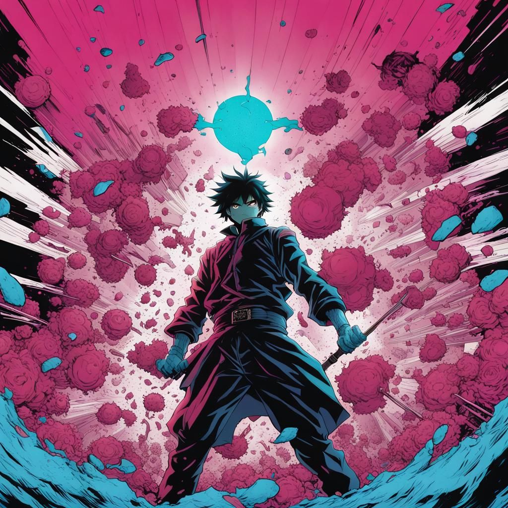 Shonen Manga Hero in Magenta and Cyan