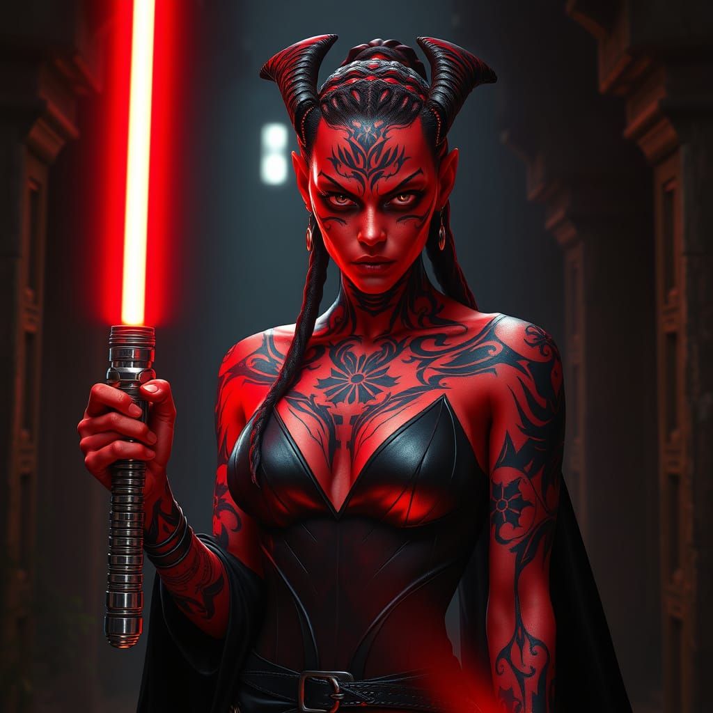 Surreal Sith Assassin Emerges from Ancient Temple Shadows