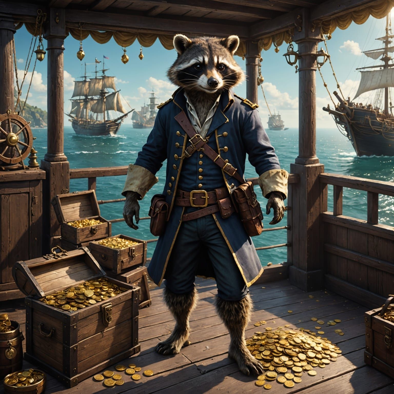 Raccoon Pirate Captain on Deck: Digital Art Adventure