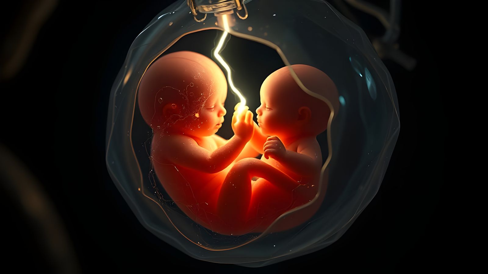 Human Embryo In Utero Holding Lightning Bolt