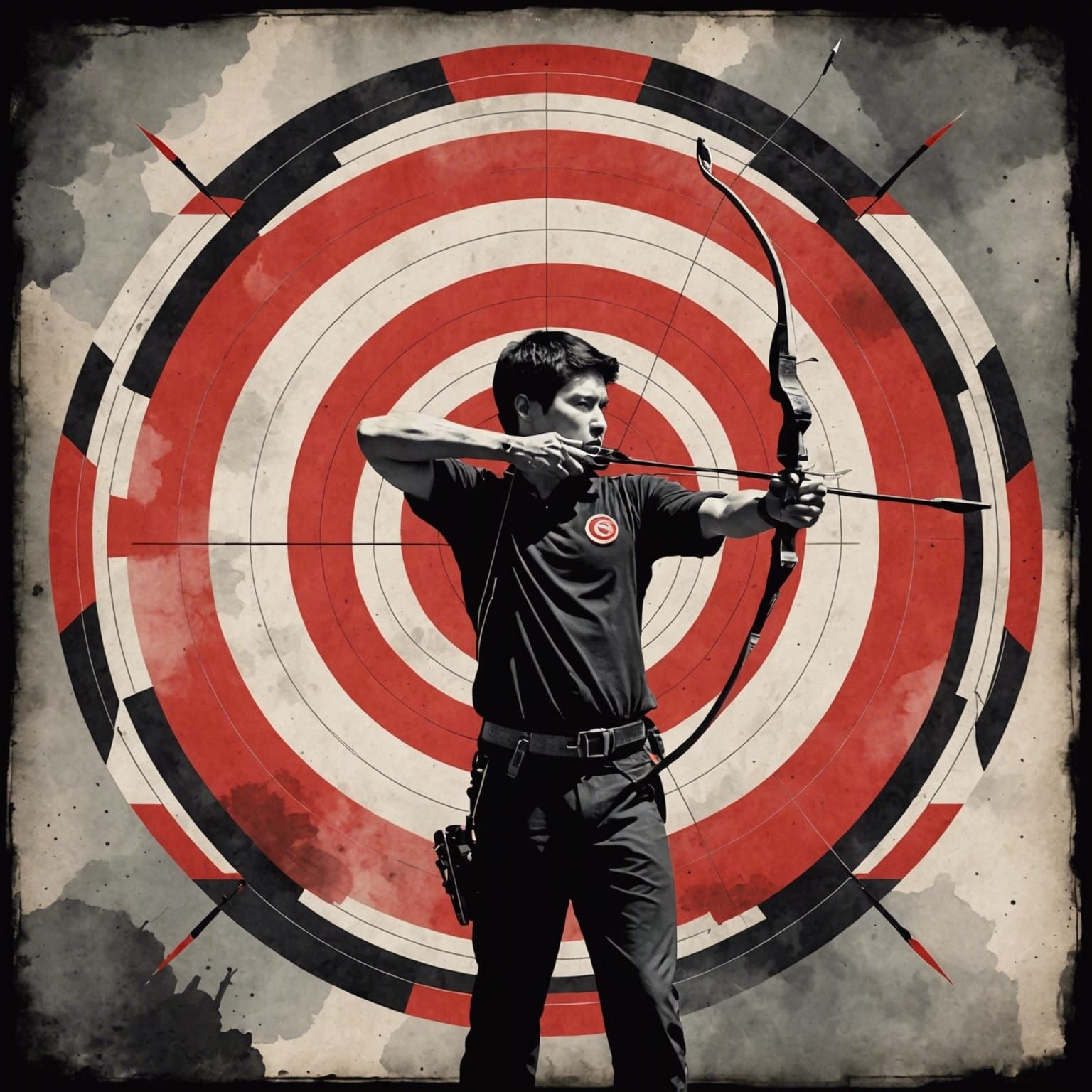 Archer Aiming at Target in Digital Scrapbook Style