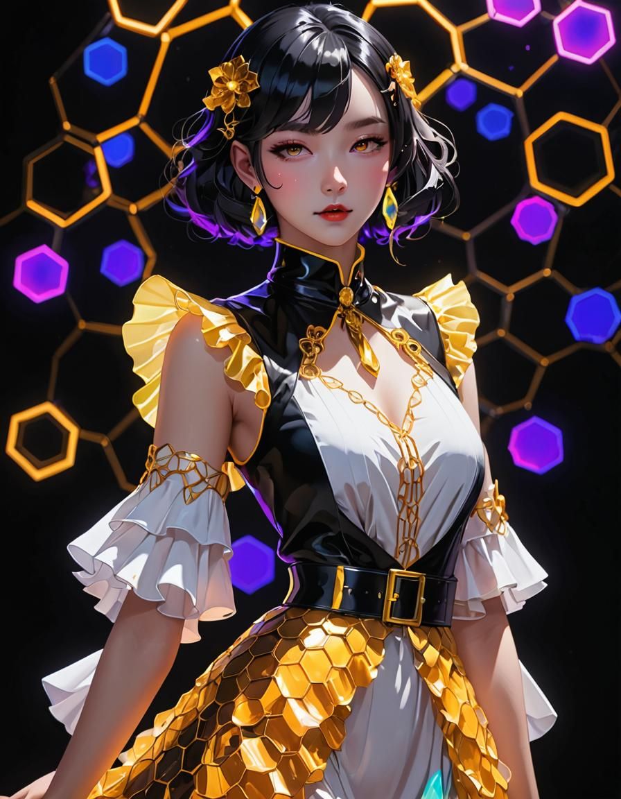 Neon UV Black Light Rainbow Honeycomb in Anime Style