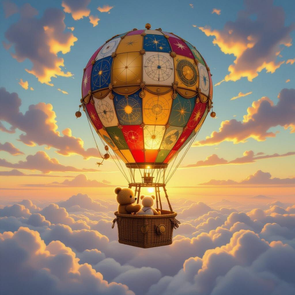 Steampunk Phonograph Hot Air Balloon with Bear