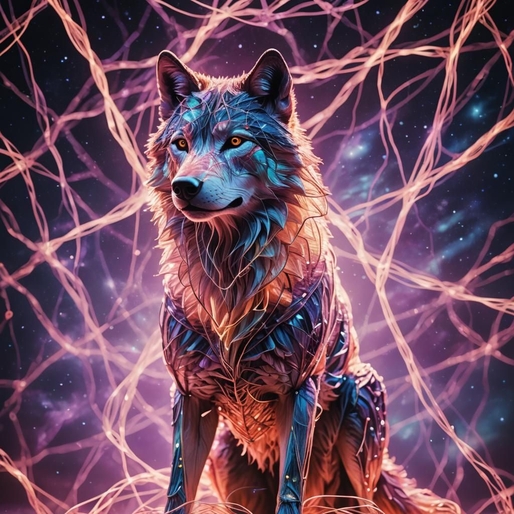 Aurora Wolf in Starry Void: Surreal Spacecore Art