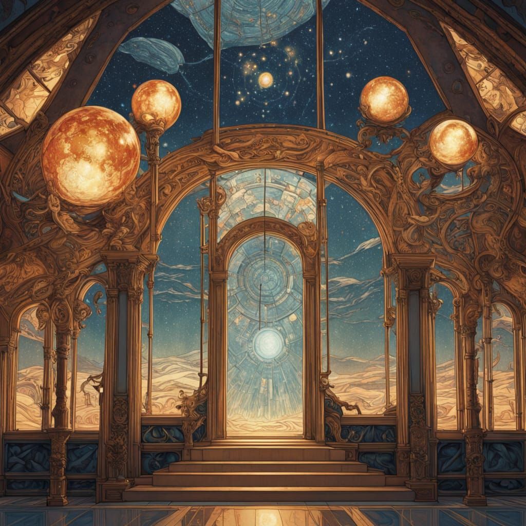 Celestial Cartographer in Crystal Observatory: Fantasy Art