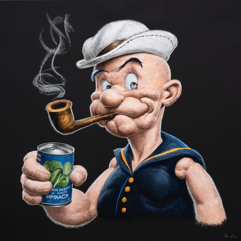 Popeye the Sailor Man in Detailed Chalk Art