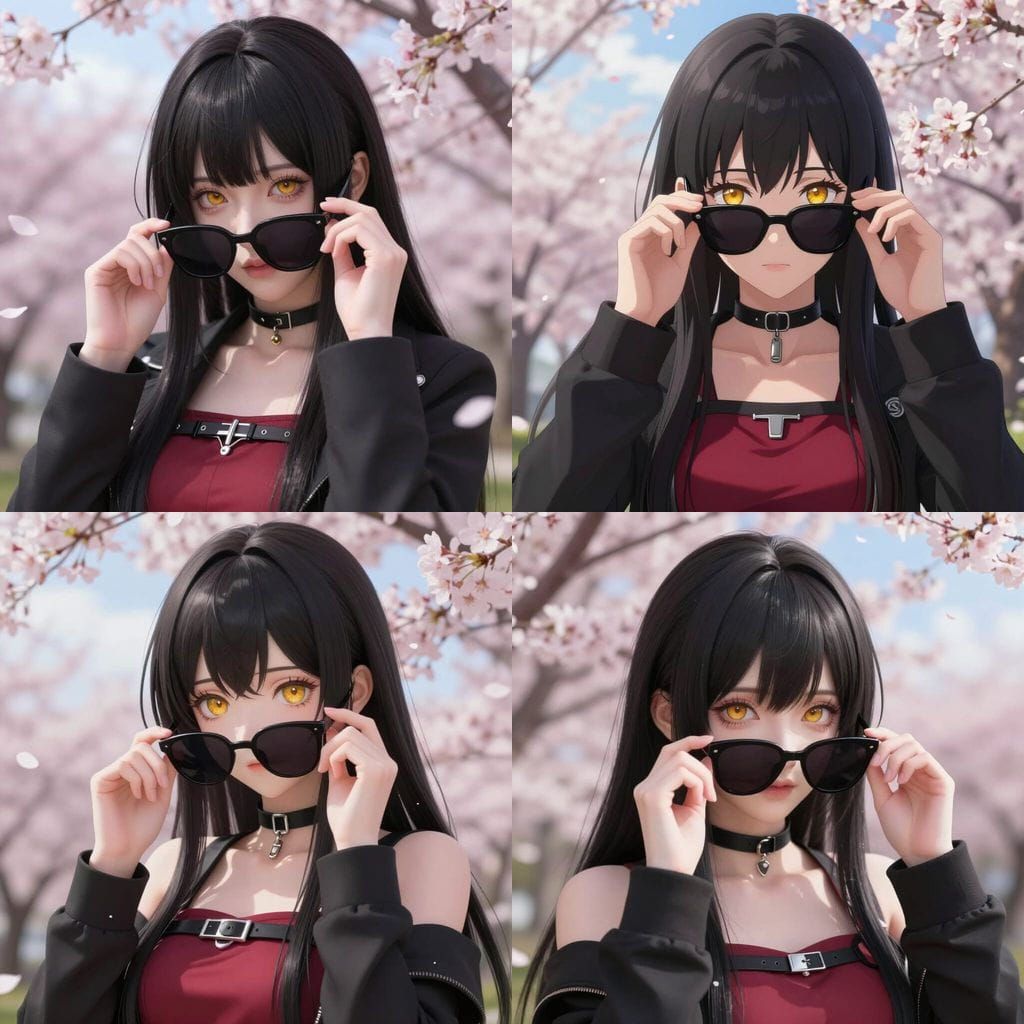 Anime Portrait of Confident Woman with Cherry Blossoms