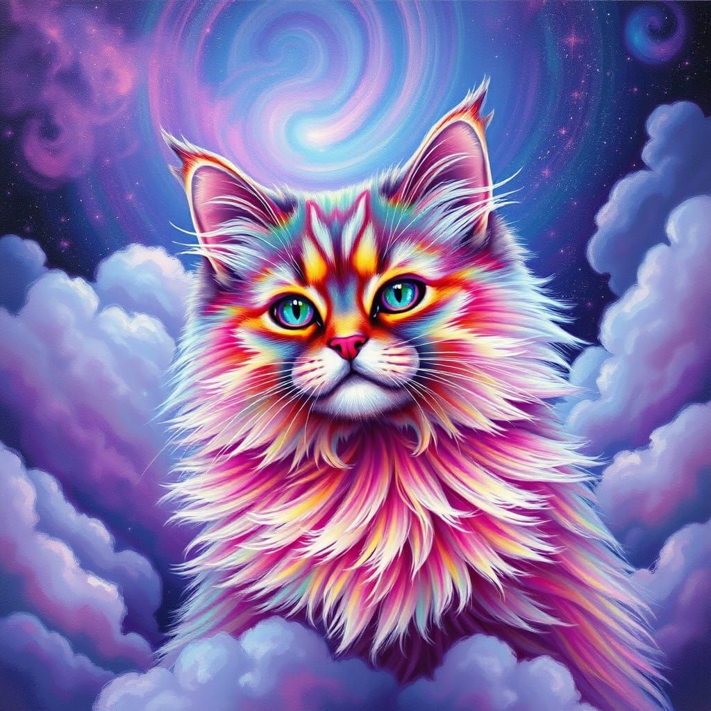 Fluffy colourful cat