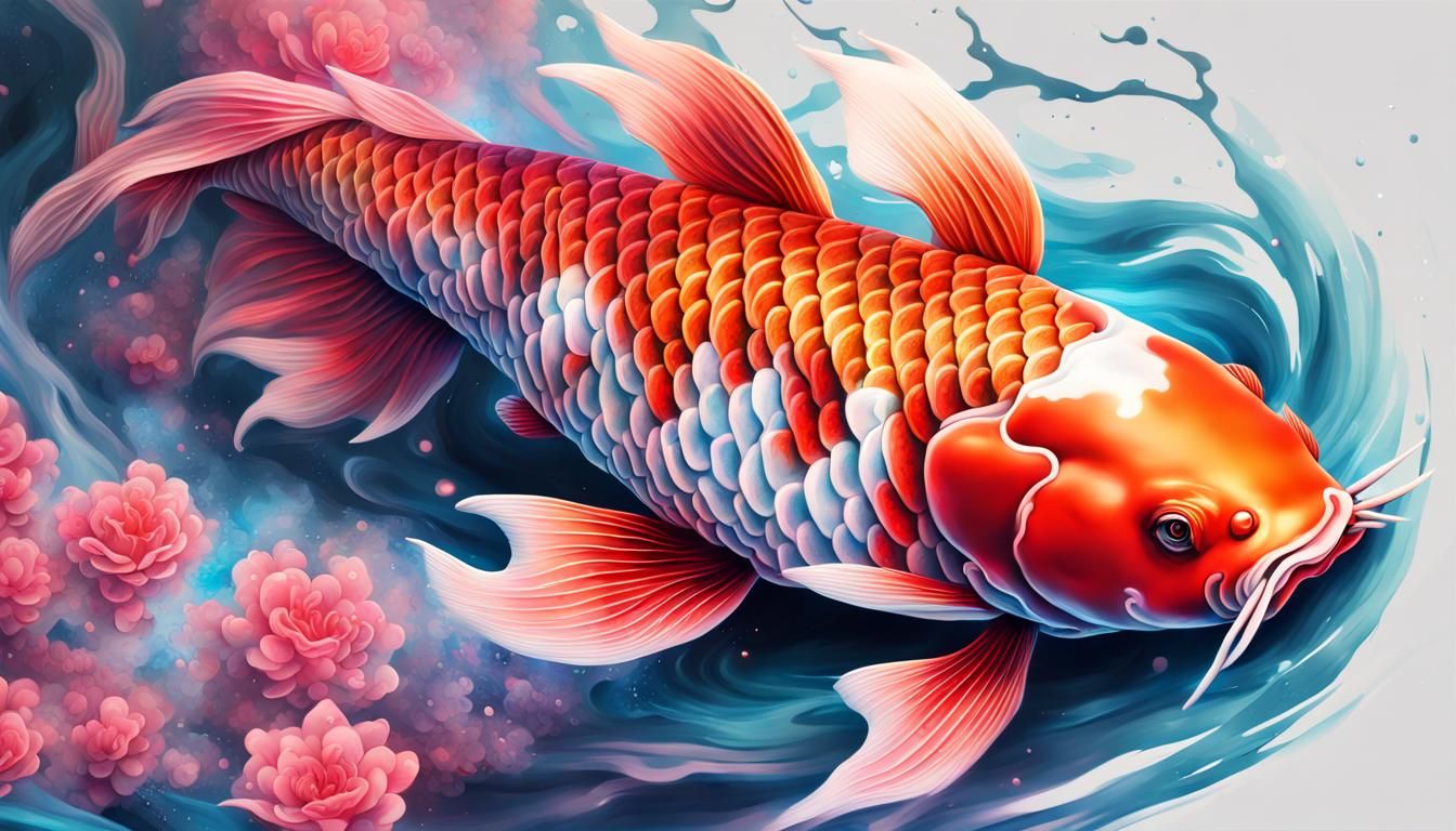 Neon Koi Fish with Nebula Background
