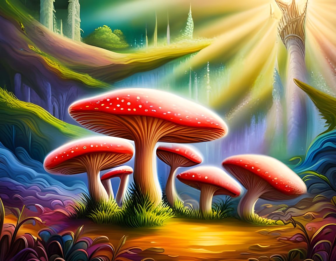 Enchanted Mushroom Forest in Abstract Oil Painting Style