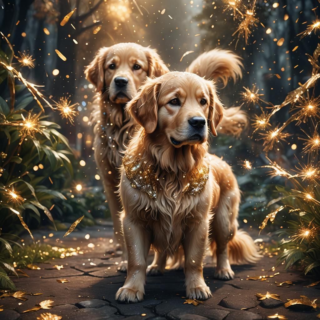 Sparkling Golden Retriever Fantasy Concept Art