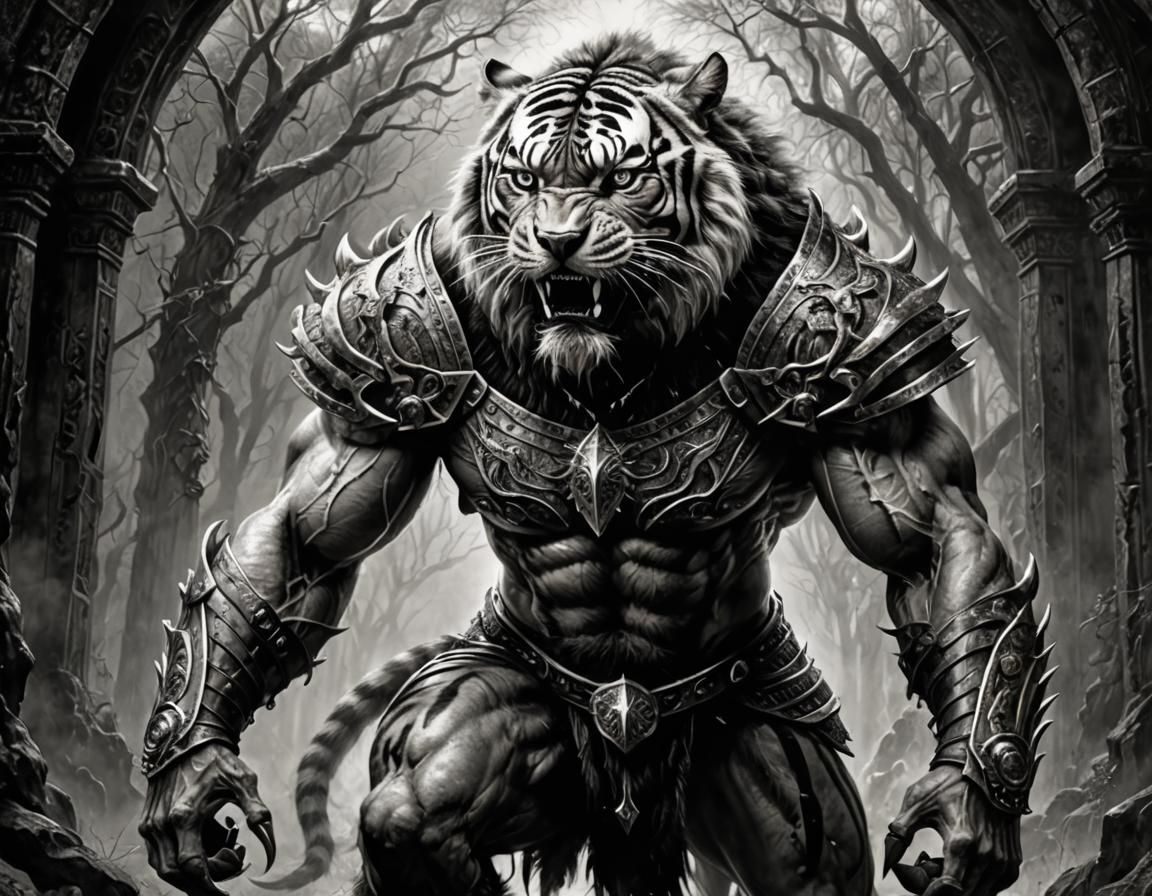Eerie Tiger Man Portrait in Hyperrealistic Style