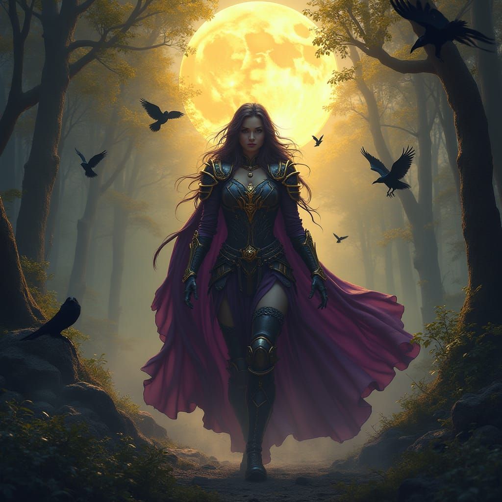 Celestial Warrior Queen Exits Mythical Forest