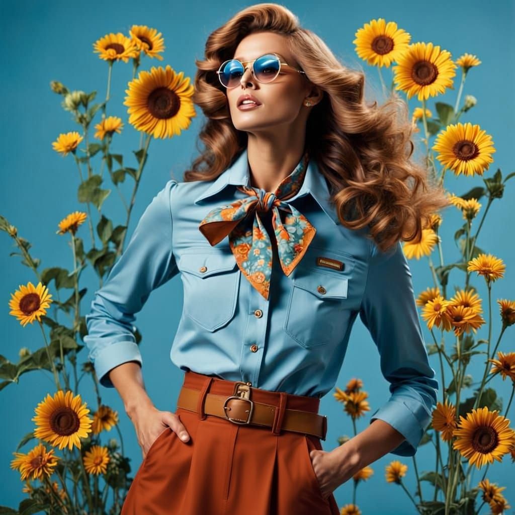 1970s Woman with Big Hair in Uniform