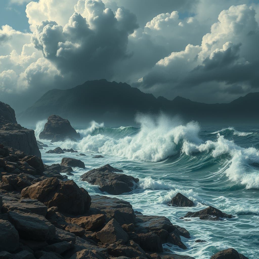Stormy Ocean Landscape in Dramatic Digital Art Style