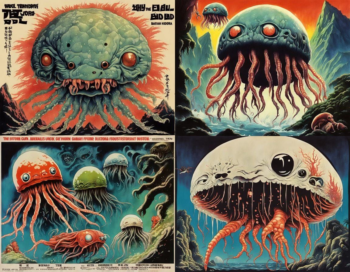 Grotesque 1970s-Style Monster Hybrid with Crustacean and Jel...