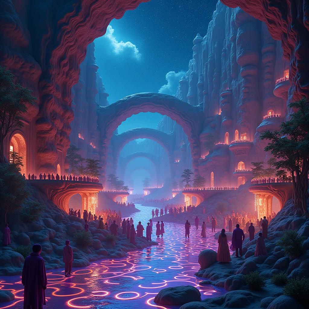 Alien Party in Mystical City: Photorealistic Matte Painting