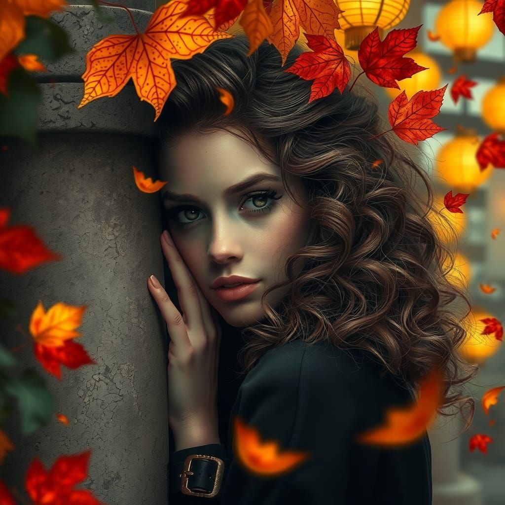 Mystical Woman in Autumnal Dreamscape