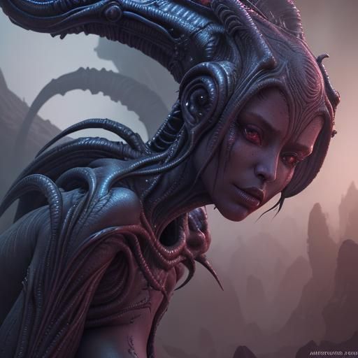 Detailed Alien Women in Fantasy Concept Art