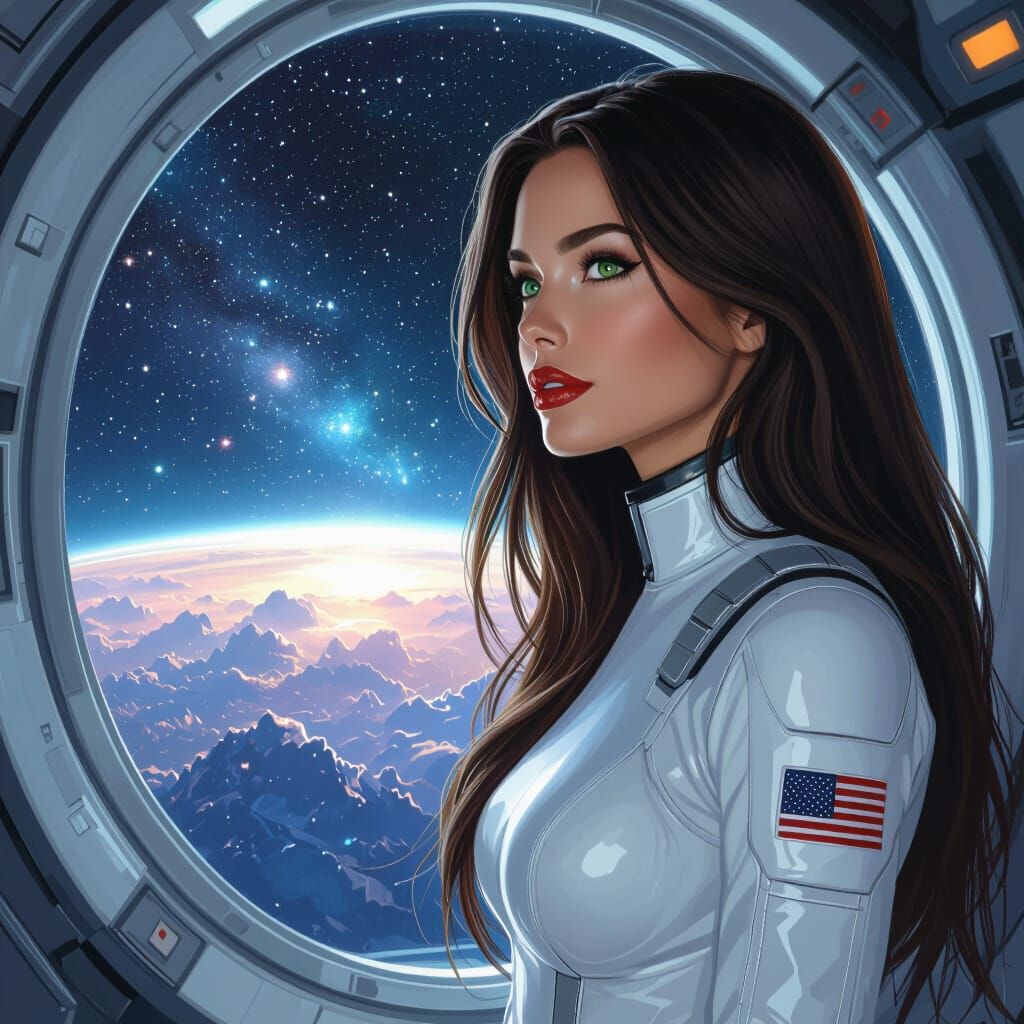 Woman in Spacesuit Gazing at Galaxy in Concept Art Style