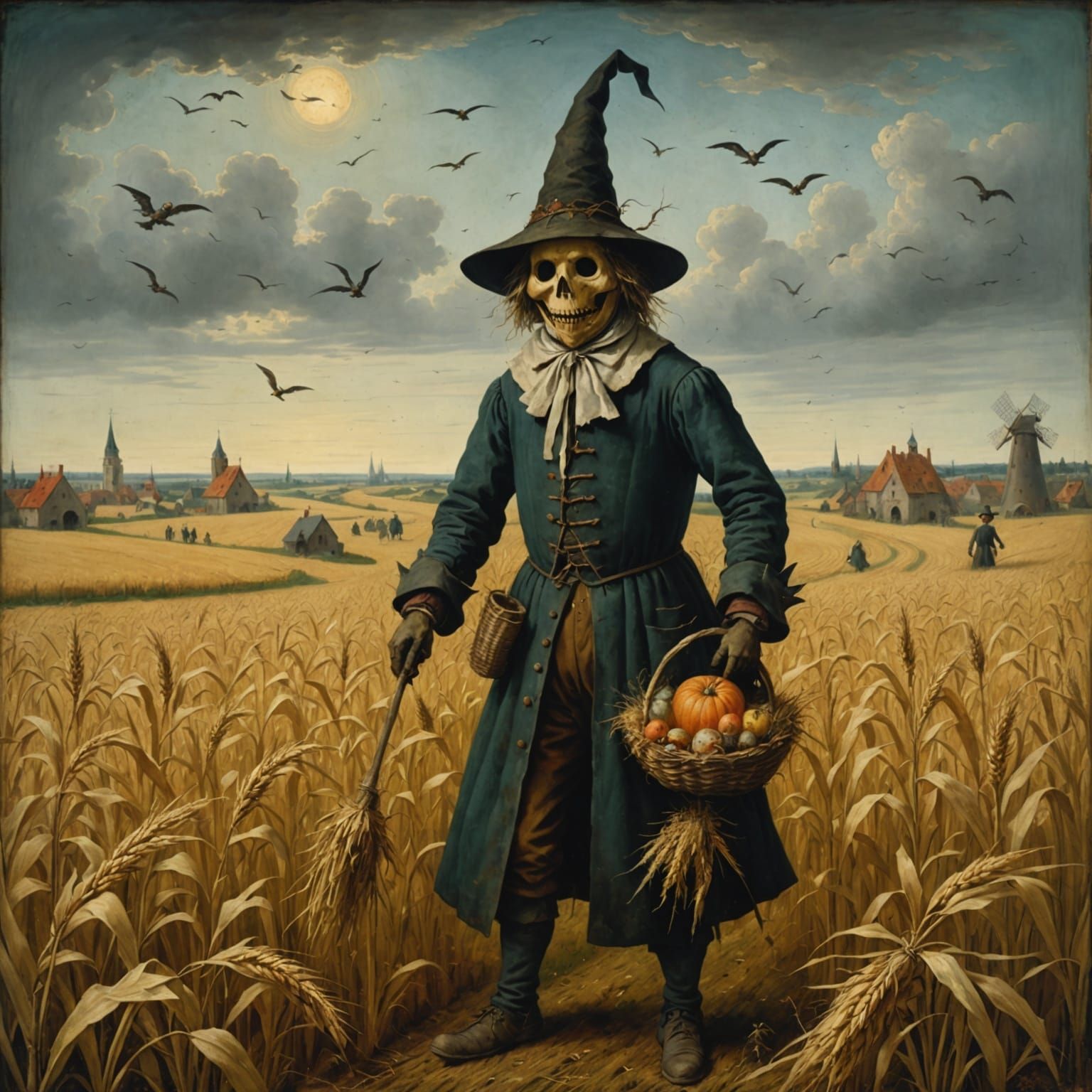 Feldgeister Scarecrow in Rye Field by Bosch and Doré Style