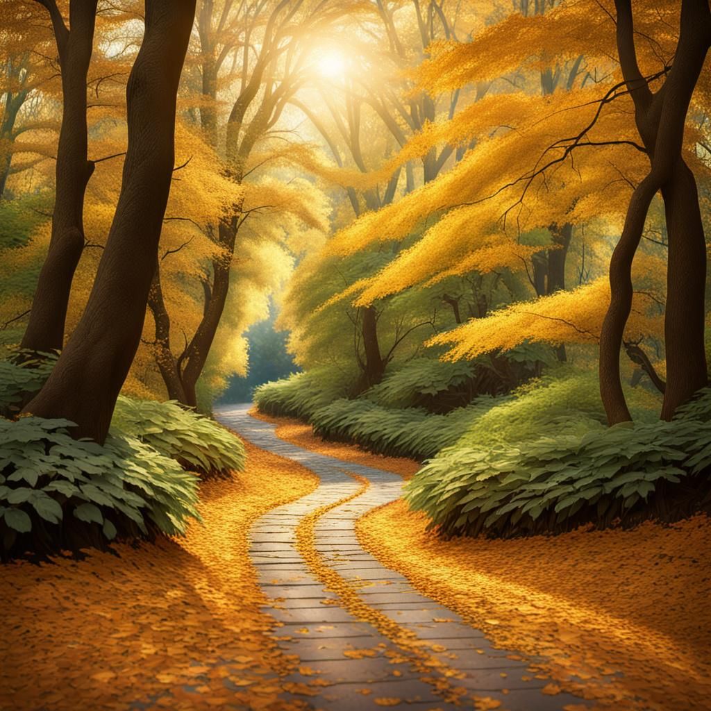 Picturesque Autumn Path with Golden Light