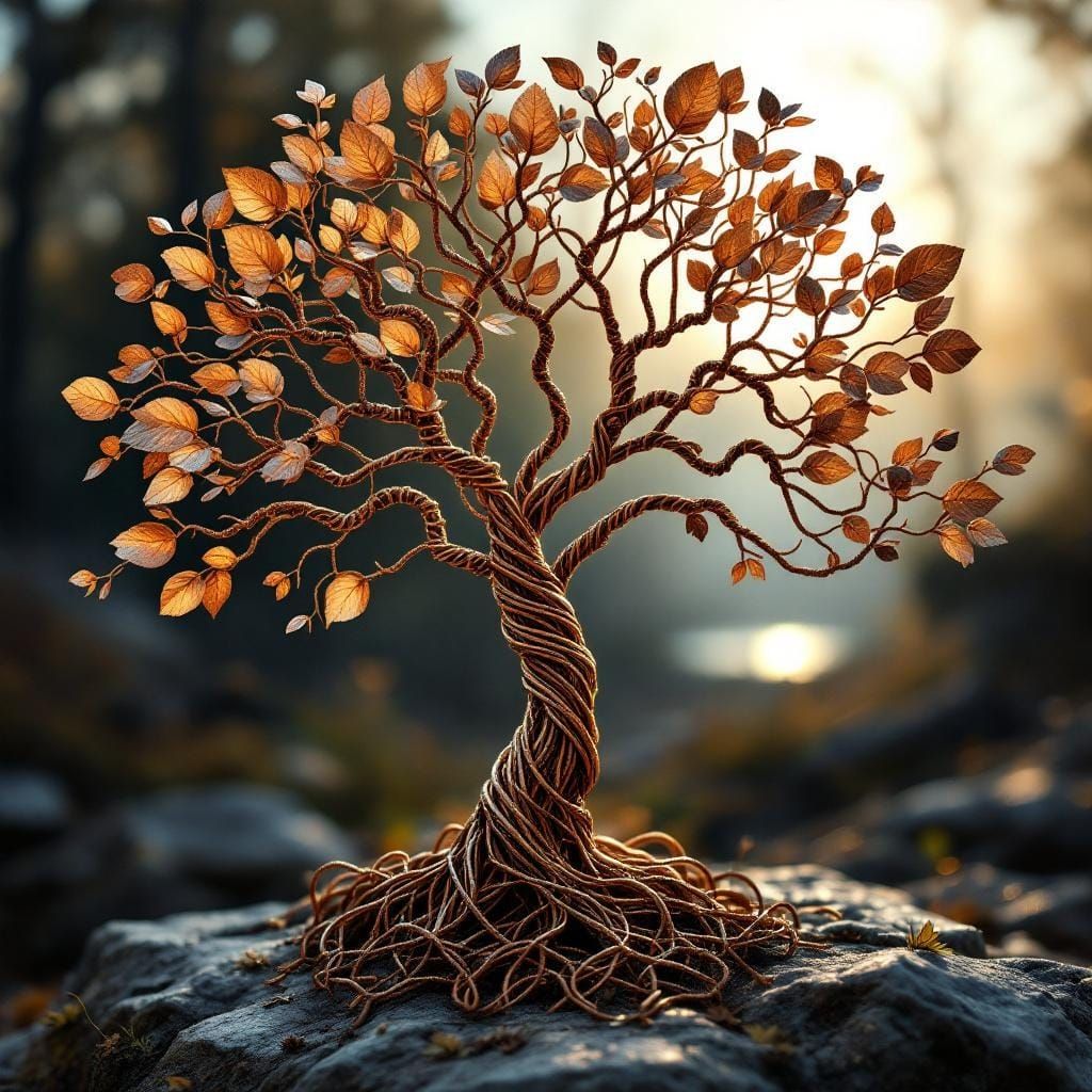 Tree of Life Sculpture in Braided Copper and Gold