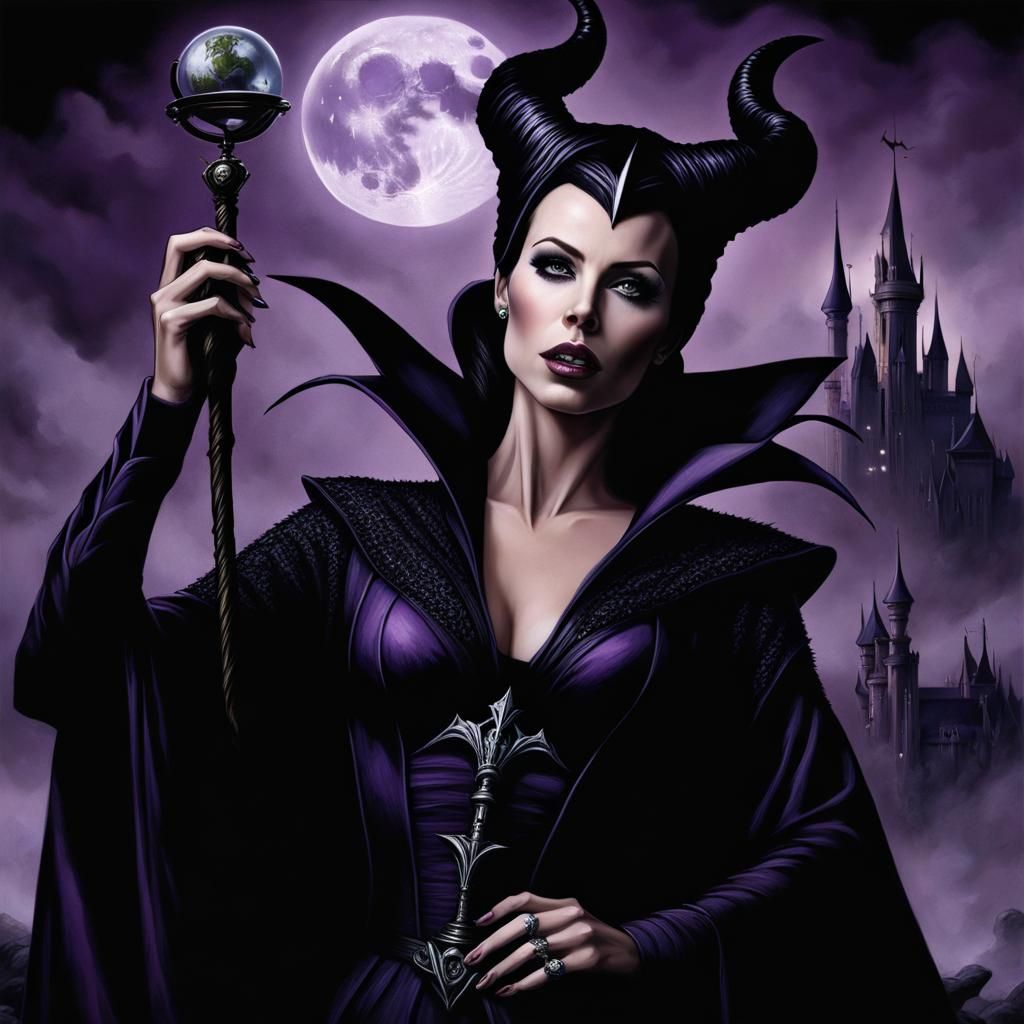 Maleficent Witch with Raven in Dark Castle