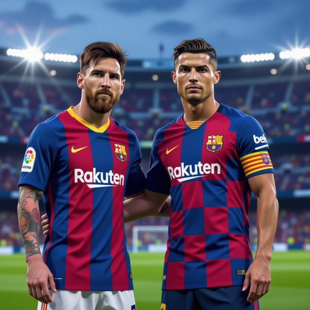 Messi and Ronaldo Together in Stadium, Digital Art