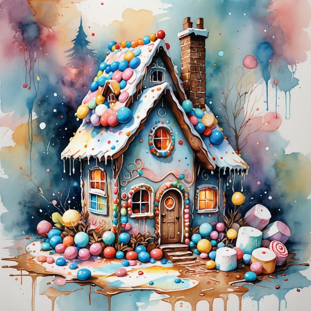 Detailed Gingerbread House in Watercolor