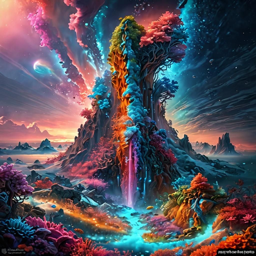 Psychedelic Coral Reef Mountain Landscape in 3D