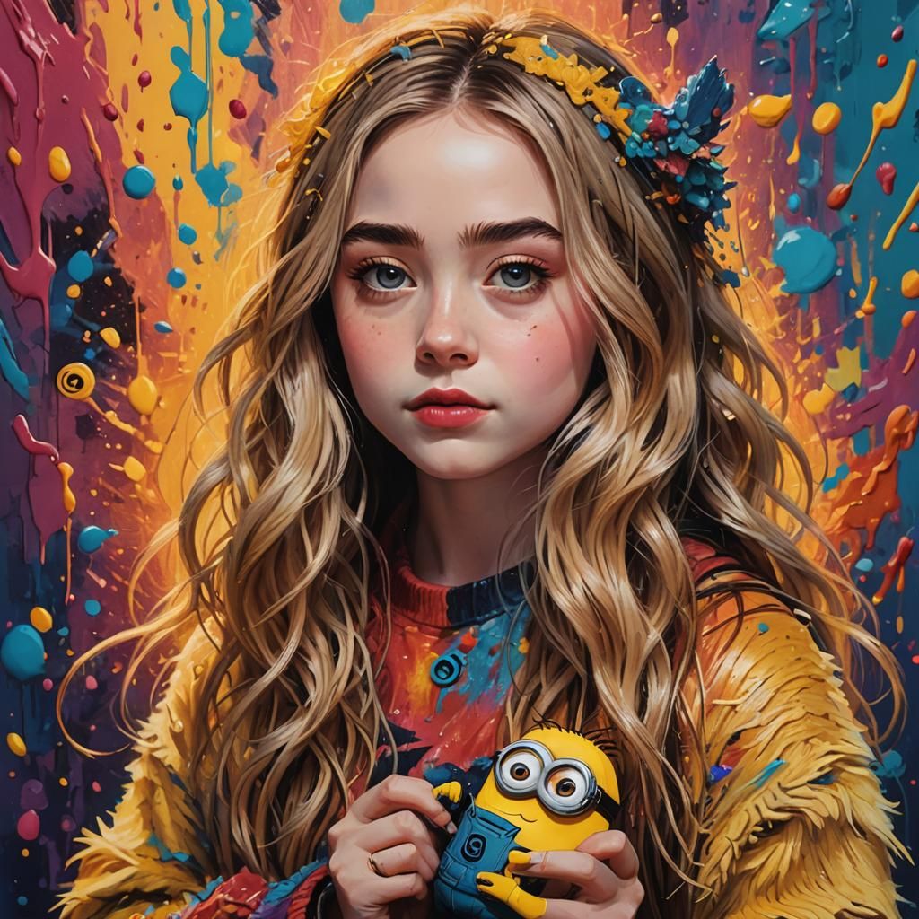 Sabrina Carpenter with Minion: Hyperrealistic Pop Art