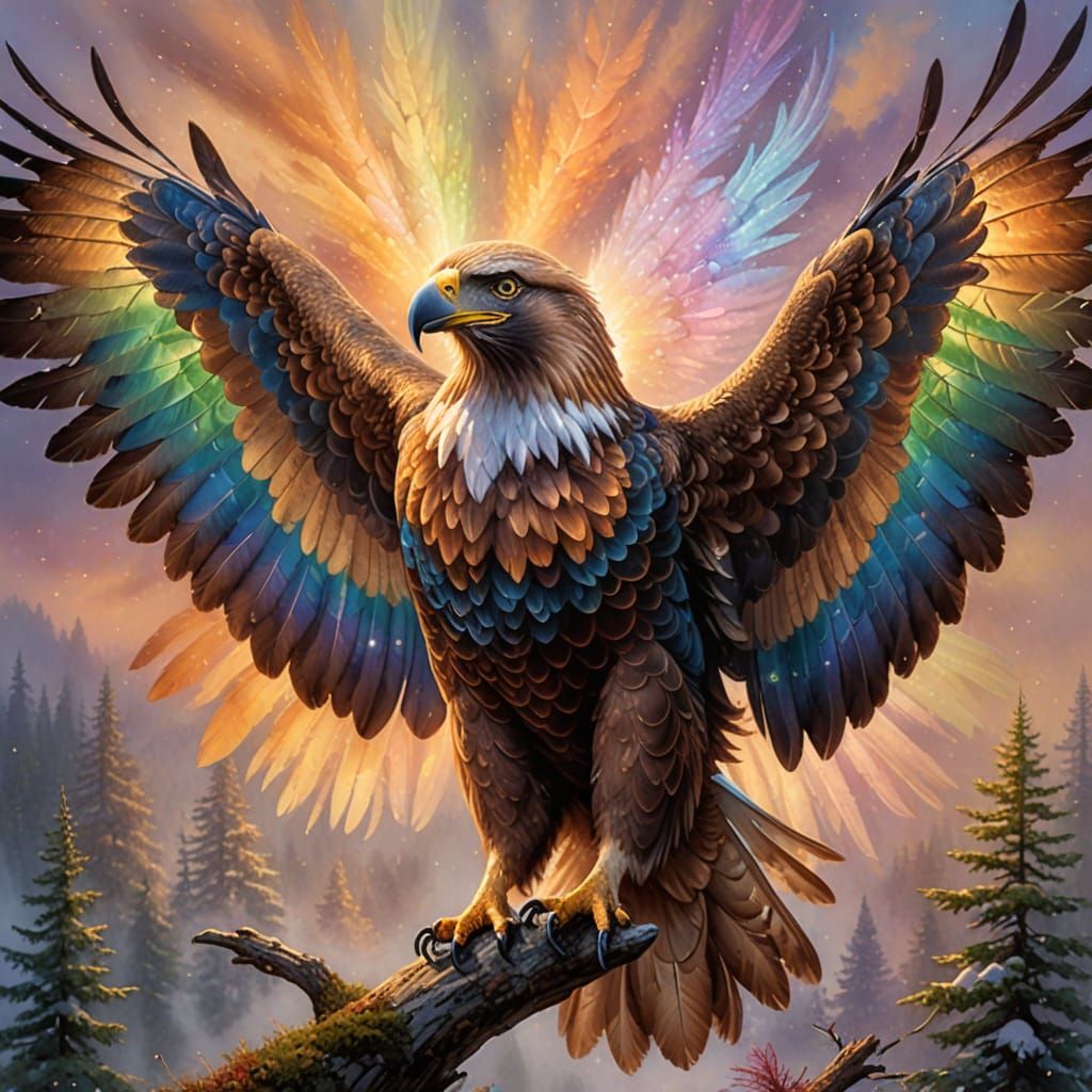 Majestic Multicolored Winged Eagle in Magical Realism