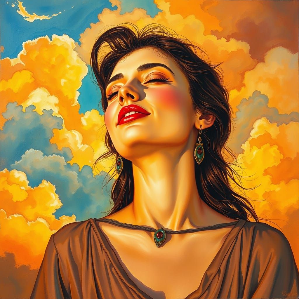 Dreaming Woman in Gouache and Watercolor Style