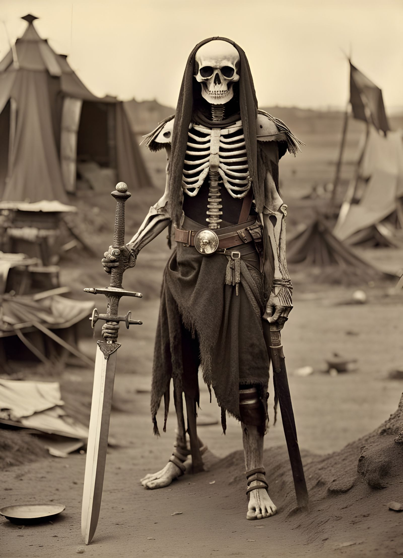 Skeleton Warrior in Post-Apocalyptic Photograph