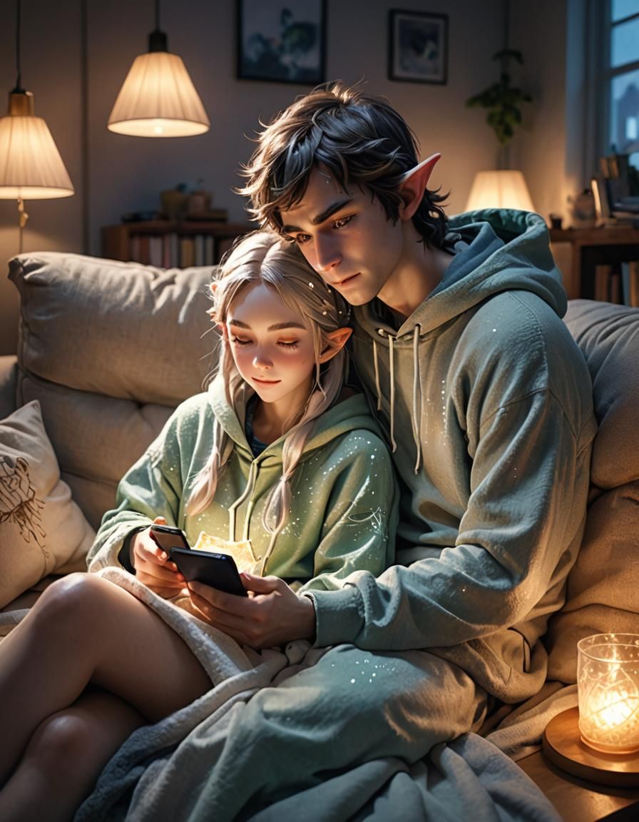 Elf Lounging on Couch in Anime Style