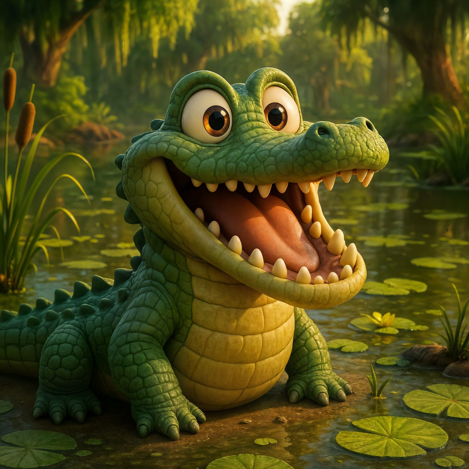 Happy Cartoon Crocodile with a Huge Smile