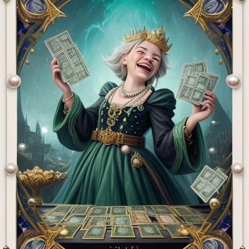 Girl Laughing Surrounded by Treasures: Fantasy Art
