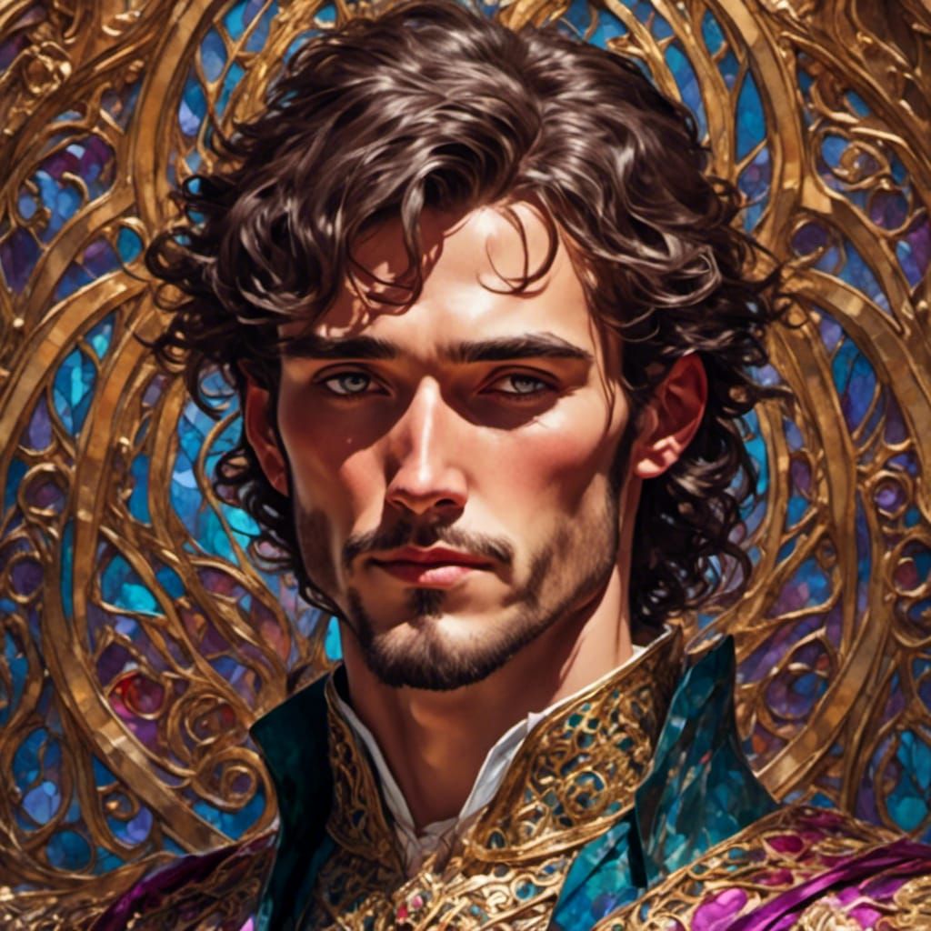 Dark Prince Portrait in Gothic Chamber, Digital Art